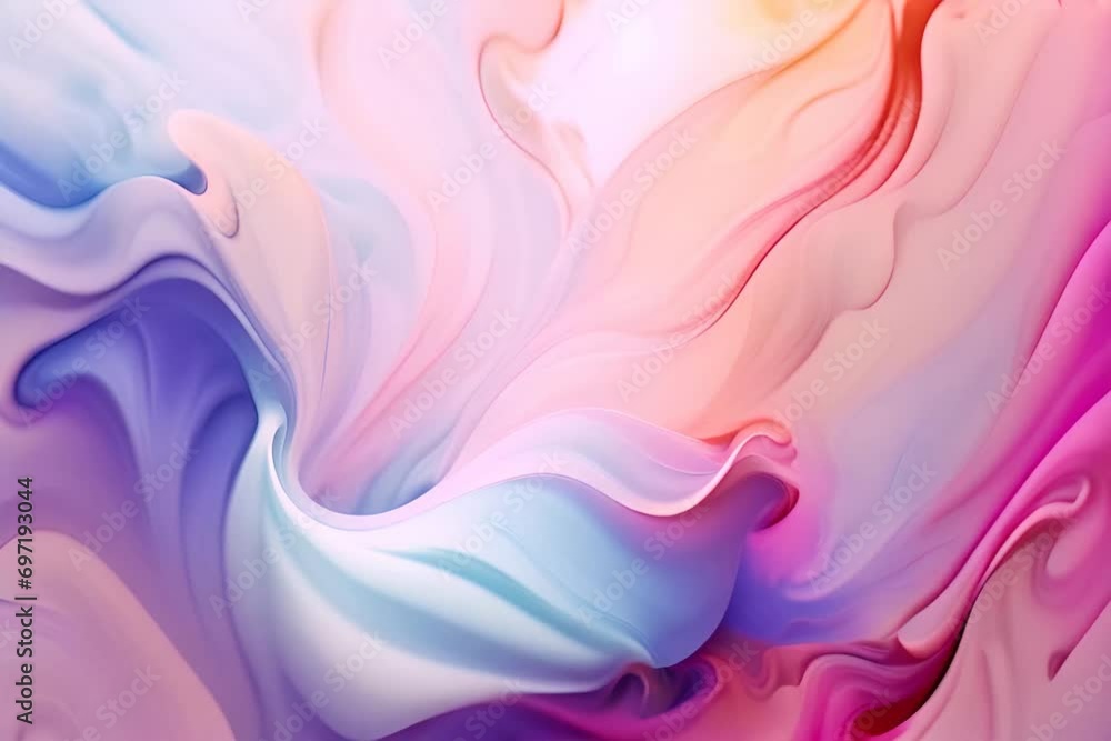 Poster an abstract photograph showcasing the fusion of pastel hues in a dreamlike swirl, offering a serene 