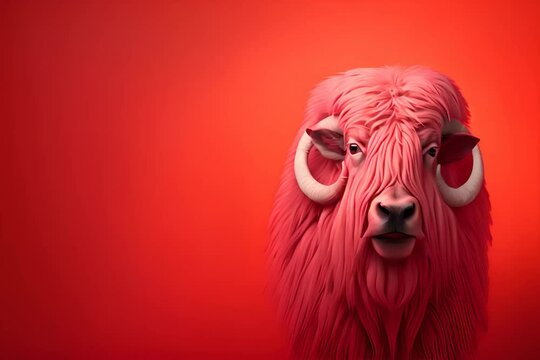 A minimalist Muskox icon, featuring a sleek and stylish Muskox profile against a pale coral background. This design offers a modern and sophisticated touch, suitable for contemporary branding. 