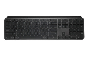 Top view of Full size wireless desktop computer keyboard on transparent background