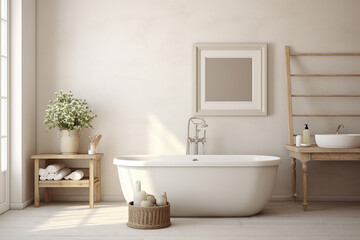 Fototapeta na wymiar 3d rendered Minimal style Modern bathroom interior design with bathtub