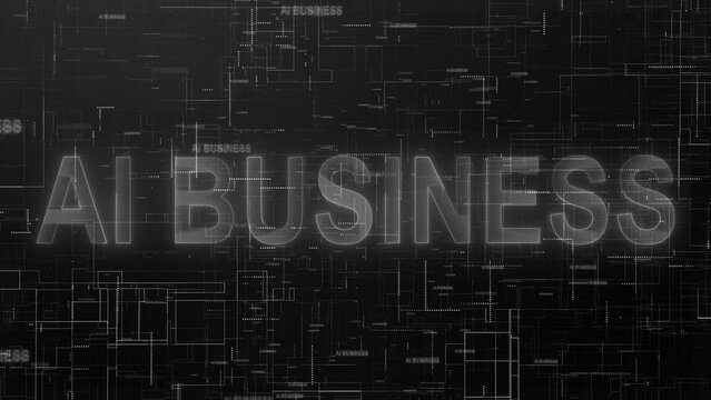 AI business text technology animated data line white glow