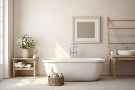 3d rendered Minimal style Modern bathroom interior design with bathtub