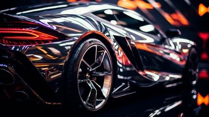 Fotobehang Close up of the LED tail light of futuristic modern powerful car. © graja