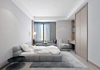 3d render. Modern Hotel Room Interior Scene.