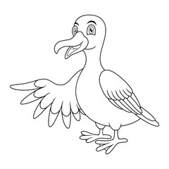 Cartoon funny seagull presenting line art