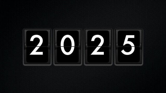 Mechanical flip clock switches from year 2020 to 2025