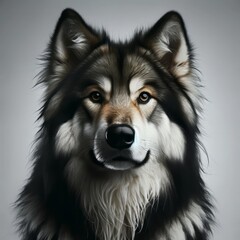 Fototapeta premium Wolf Hybrid Dog, portrait of a black and white dog