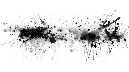 A blob of black ink on a white background, abstract splashes. Space for the text.