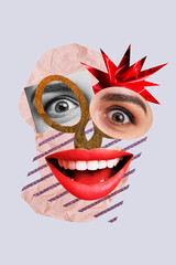Obraz premium Vertical collage image different face parts divided mosaic psychedelic concept bipolar disorder mental health illness fragmented elements