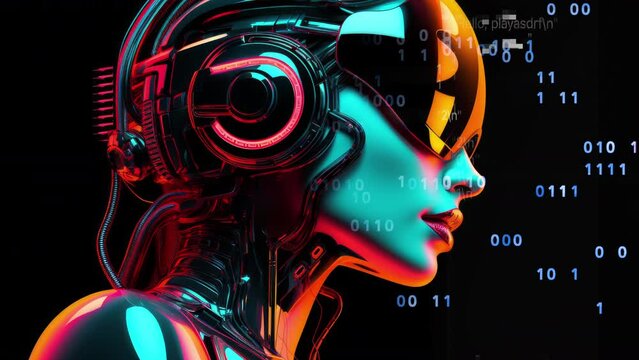 Beautiful electric technology neon female robot cyborg