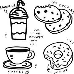 hand drawn cute drinks and desserts for templates