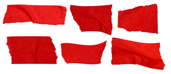 Set of pieces of red paper tape on a blank background.