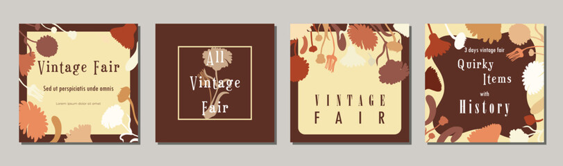 Set with four square floral invitation posters