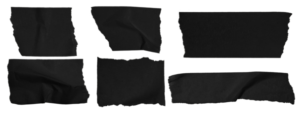Set of pieces of black paper tape on a blank background.
