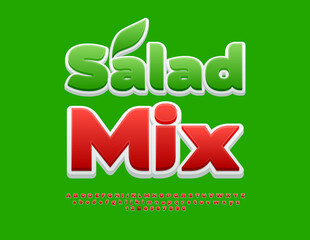 Vector eco concept Salad Mix. Stylish Red Font. Bright Alphabet Letters and Numbers set.