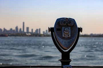 Photo of a prism and viewpoint of the skyline of New York (USA), from Liberty Island, an ideal...