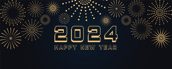 Happy new year 2024 design with modern text on dark background. Creative fireworks concept for banner, poster or any Background. - obrazy, fototapety, plakaty