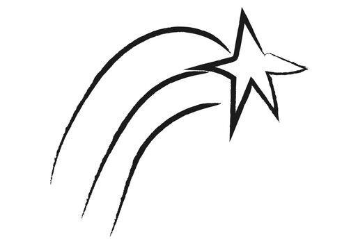 Dibujo de trazado negro representando una estrella fugaz. 