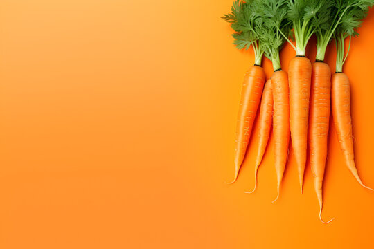 Fresh Carrots on Orange Background