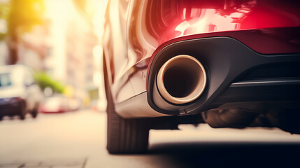 Gros plan sur le pot d'échappement d'une voiture.
