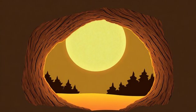 森の中の洞窟からの月の背景素材