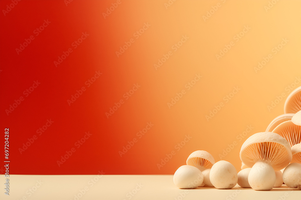 Wall mural champignon mushrooms on orange gradient