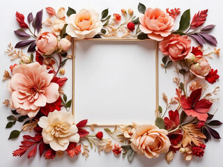 Beautiful floral square frame on white background