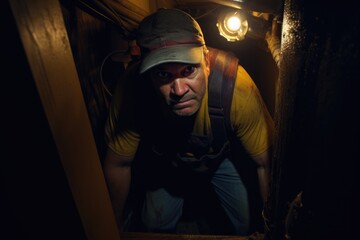 Expert Plumbing Beneath: In the Tight Crawl Space Below a House, a Skilled Plumber in Uniform Performs Maintenance and Repairs with Precision and Professionalism.






