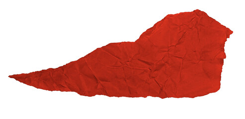 A piece of red crumpled paper on a blank background.