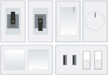 Wall switch. Power electrical switch. USB Charging on switch. Light switch. Vector illustration
