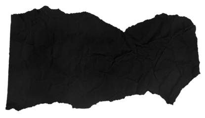 A piece of black crumpled paper on a blank background.