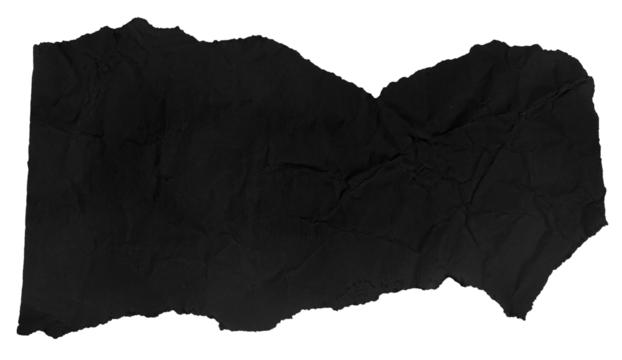A piece of black crumpled paper on a blank background.