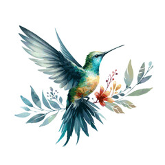 Fototapeta premium colorful calibri bird flying on white background watercolor paint