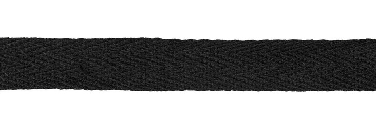 A piece of black knitted fabric with protruding threads on a blank background.