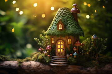 AI Generated Image. Green leprechaun house in a magic forest - 697209492