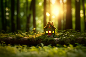 AI Generated Image. Green leprechaun house in a magic forest - 697209494