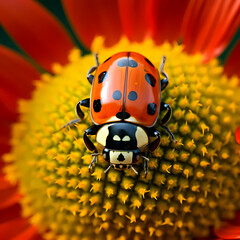 Ladybug exploring the intricate patterns of a sunflower