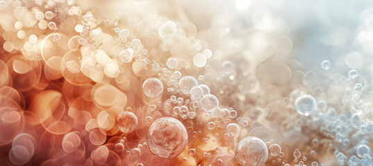 Double exposure Ethereal Orbs abstract textured background in light and peach fuzz colors of the year 2024
