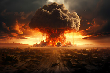 Atomic bomb explosion, detonation and destruction, mushroom cloud. Generative Ai. - obrazy, fototapety, plakaty