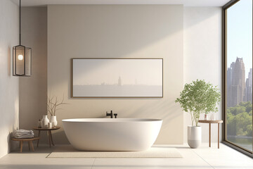 Fototapeta na wymiar 3d rendered Minimal style black theme Modern bathroom interior design with bathtub