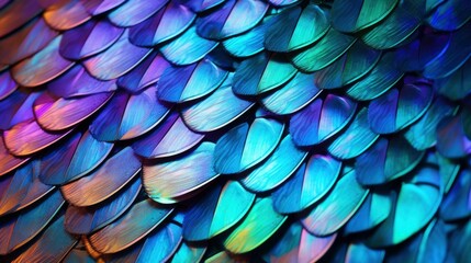 A macro shot of the colorful scales of a butterfly wing - obrazy, fototapety, plakaty