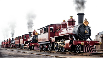 Obraz premium Vintage Steam Train Billows Smoke Across City Skyline