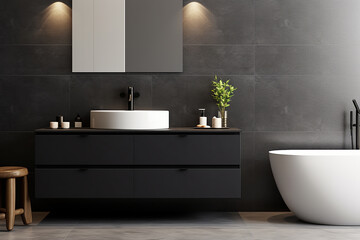 3d rendered bathroom sink with modern cabinet
