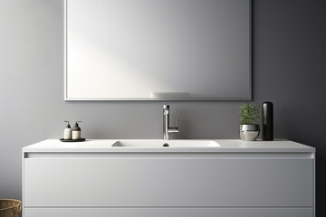 3d rendered bathroom sink with modern cabinet