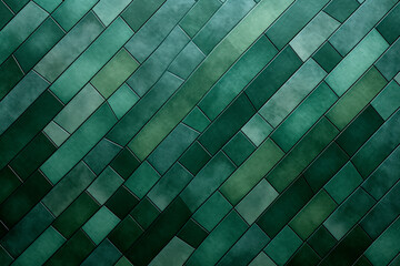 Pared de cuarto de baño de cerca con baldosas estilo mosaico de verdes degradados.