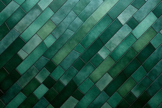 Pared de cuarto de ba&ntilde;o de cerca con baldosas estilo mosaico de verdes degradados.