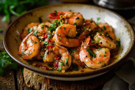 A Culinary Journey to Spain: Gambas al Ajillo, Garlic Shrimp, Skillfully Sauteed in Olive Oil, Garlic Cloves, and Red Chili Peppers, a Taste of Authentic Spanish Seafood Gastronomy.






