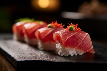 Tuna Sushi Nigiri, Close-up Shot, created with Generative AI