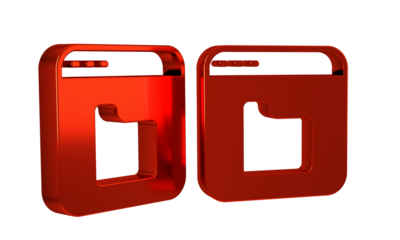 Red Browser files icon isolated on transparent background.
