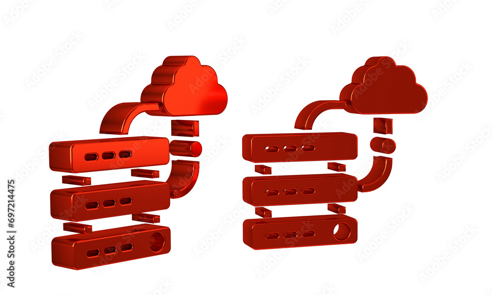 Poster red network cloud connection icon isolated on transparent background. social technology. cloud compu